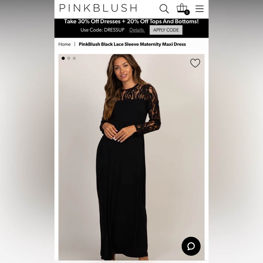 Pink Blush Maternity black dress with lace details.